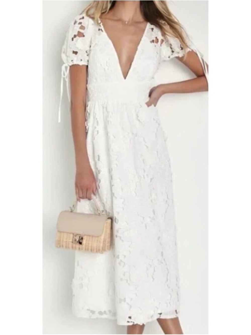 Lulus White Floral Lace Midi Dress Backless NWT XXL Boho Cottagecore Coquette - Picture 1 of 11